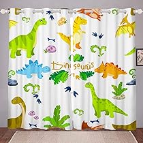JYNVOAT Tende Termiche Per Finestre Con Stampa Dinosauro - 2 Pannelli 75x166 Cm, 100% Poliestere, Per Cameretta Bambini - Foto 6