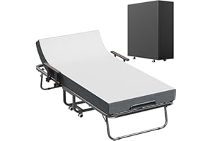 Sealong Klappbett 90x200cm Erwachsene mit ca.13CM Matratze, Verstellbarer Rückenlehne, Armlehnen, Rollen & Staubschutzbezug - Stabiler Metallrahmen, Gästebett Klappbar Reisebett bis 300kg