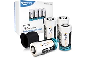 Keenstone Batteries CR|23 Rechargeables Lot de 4 Avec 1 Étui en Silicone Pour Caméra de Sécurité, Flashs Photo, Capteurs