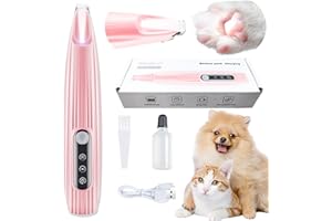 APOLLOPTIMUM Upgraded Dog Paw Trimmer,Waterproof Rechargeable Pet Shaver(LED + Display),10MM Low Noise Blade for Dogs/Cats Paws Eyes Ears, Ideal for Pet Beginners、Multi-Pet Families(Brus,Lubricant,USB Cable