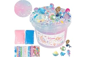 VOMKELA Clear Slime 10.2OZ DIY Schleim-Partygeschenke mit 12 Säckchen für Mädchen Jungen und 2 Fluffy Cloud Slime,Slime Wie eine Meerjungfrau,die in einem Meer aus Blau-rosa Schwimmt