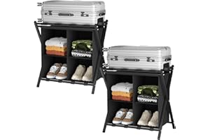 Garden 4 you Luggage Rack,Suitcase Stand for Bedroom,Set of 2, Foldable Suitcase Stand,Portable Folding Tier Suit Case Holder Travel Chest Storage for Guest Room, Bedroom, Hotel,Black,2pcs