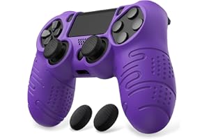 PlayVital Funda de Silicona para ps4 Mando - Carcasa Protectora Antideslizante con Tapas para Pulgar, Grip Mejorado, Compatible con ps4 Slim y Pro, Accesorio para Control (Line & Dot-Violeta)