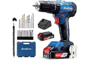 DONG CHENG DongCheng akumulatorowa wiertarko-wkrętarka udarowa, zestaw 18 V, 50 Nm, bezszczotkowa wiertarka udarowa (2 x 2,0 Ah), 20+1+1 poziomy momentu obrotowego, 2 biegi, uchwyt wiertarski 13 mm, w zestawie
