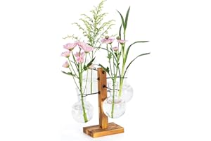 E-ROOM TREND Plant Propagation Station | Terrarium with Wood Stand | for Hydroponics Plants Home Office Garden Decor Planter Plant Lover Gifts (PTW400) | 4 Bulb Glass Vases