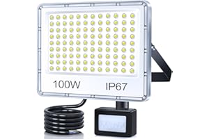 TASINUO Faro LED Esterno con Sensore Movimento 100W, 10000LM Faretto con Sensore di Movimento,7000K Bianca Fredda Faretto LED da Esterno, Impermeabile IP67 Luci per Giardino Terrazza Garage