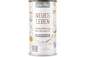 ‎ALPHA FOODS Neues Leben 2.0 | 600g | nährstoffdichter revitalisierender Shake mit Aktivkohle, Matcha, Aloe Vera & Pilze: Chaga, Shiitake, Reishi & Löwenmähne (Lions Mane) | Smoothie Pulver statt Tee | Alpha Foods