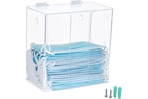 KOEMEHR Mask Dispenser Box Holder Acrylic Hygiene Station with Lid, Countertop/Wall Mount Storage Container for Disposable Face Masks, Napkin, Hairnet, Shoe Cover, Transparent