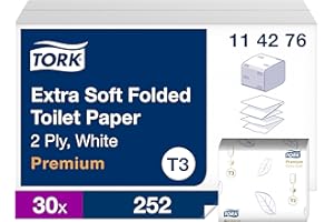 Tork 114276 Carta Igienica Intercalata Extra Soft Premium, compatibile con sistema T3, 2 veli, 30 conf. x 252 (7560 fogli), bianco