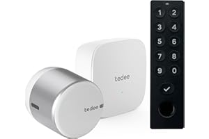 tedee Lock GO 2 Aluminium Set |smartes Türschloss Silber | WLAN-Bridge | biometrisches Tastenfeld Schwarz | Smart Home iOS, Android | Bluetooth | PIN + Fingerprint | keine Installationshardware