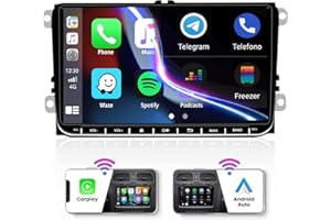 Hikity Carplay Autoradio Bluetooth Android pour VW Golf 5 6 Polo, Autoradio avec GPS 9 Pouces Écran Tactile Radio Voiture Récepteur FM avec WiFi USB + Adaptateur Canbus + Caméra Arrière