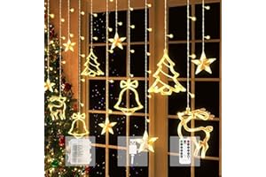 Aluusy Cortina de Luces Navidad, 3.5M Luces de Cortina Batería+USB Función Timer, 8 Modos Estrella de Navidad, Guirnaldas Interior Exterior con Control Remoto para Balcón Ventana Año Nuevo
