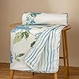 HUESLAND 100% Cotton Reversible Dohar Double Bed Cotton | Soft Cambric Weave, All Weather Light AC Blanket | 86 x 94 inches, Floral Fusion - Cream, Carolina Blue & Green