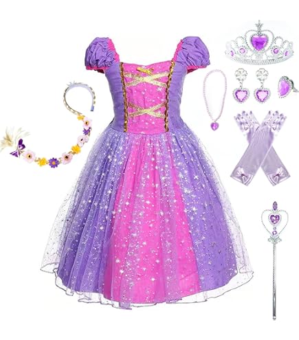 Purple Princess Dress For Girls With Crown & Wand - Fairy Tale Costume For Birthday, Wedding, Party Or Cosplay - View #3