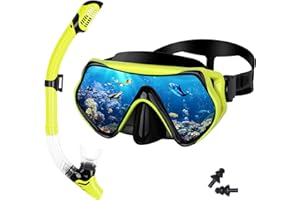 Amiable Snorkel Set Adults, Anti-Fog Snorkel Mask and Snorkel Adult, Panoramic Wide View Scuba Diving Mask and Dry Snorkel, Tempered Glass Snorkeling Mask and Snorkel Set Adult