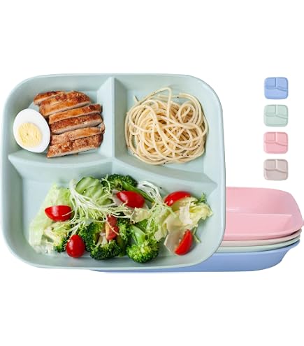 Lot De 6 Assiettes Compartimentées 5 Cases - 30x21 Cm - PP Sans BPA, Micro-ondes & Lave-vaisselle