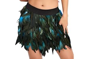 GENERIC Damen Feder Rock Karnevalkostüm Elastische Taille Party Minirock Schwarz Federrock Karneval Kostüm Elastische Taille Party Minirock Cosplay Minirock Karneval Party Rock Faux Feder Rock Feder Rock