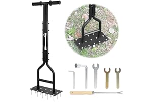 lalago Ręczny wertykulator do trawnika, 97 cm, aerator z tacą i narzędziami ogrodowymi, aerator do trawnika, ręczny dzięcioł ogrodowy do trawników lub podwórza, zagęszczone podłoże, pielęgnacja