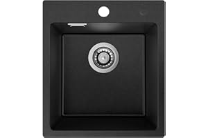 Auralum Lavello Cucina 1 Vasca 40 x 45 cm, Lavandino Cucina in Granito, Lavabo Cucina Nero con Sifone, Lavello da Cucina da incasso adatto per mobili sottolavello da 40 cm di larghezza