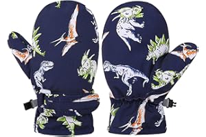 EOAMGO Fäustlinge Kinder Wasserdicht Warme Skihandschuhe Kinder Mit Fleece Innenfutter, Handschuhe Kinder Fäustlinge Mit Dinosaurier Motiv Für Winter Outdoor Schnee Skifahren Rodeln Spielplatz