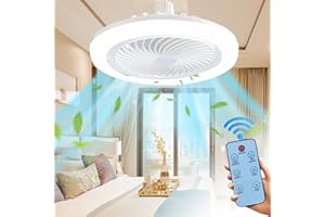 KHIRVWL Ventilateur Plafond Silencieux,3 vitesses,Plafonnier LED à Intensité Variable,Ventilateur Plafond e27 Vente Flash Ventilateur de Plafond avec Telecommande 30W,Ventilateur Plafond Sans Lumière