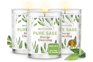 MAGNIFICENT 101 Pure Sage Smudge Candles - Set of 3 for House Energy Cleansing, Aromatherapy, Meditation, and Banishing Negative Energy - Natural Soy Wax and Essential Oils in 3.5-oz Glass Holders
