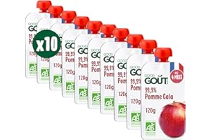 GOOD GOÛT - Gourdes Pomme Gala - Purée Bébé - Dès 4 Mois - 99,9% Pomme Gala - Sans Sucres Ajoutés - Fabriqué En France - 10x120g