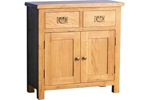RoselandFurniture Surrey Oak Mini Sideboard Storage Cabinet with Drawers | Traditional Rustic Waxed Small Solid Wood Cupboard with Shelf for Dining Room, Living Room or Hallway, Fully Assembled