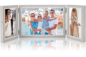 Czemo Drewniana ramka na zdjęcia dla 3 zdjęć Składana ramka na zdjęcia Collage,Double Collage Photo Frame Portrait Frame Frame dla biurka lub rodziny Prezenty ślubne