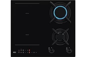 AEG Serie 8000 Piano Cottura Misto Gas & Induzione 4 Fuochi da Incasso HF704163NB, 60 cm Funzione Bridge, Fiamma StepPower, 590x520 mm, Griglia in Ghisa, Nero