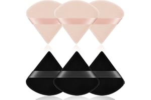 AUAUY 6 PCS Dreieck Makeup Puderquaste,Gesicht Schwämmchen Powder Puff, Waschbar Wiederverwendbar Sponge,Nass Trocken Make up Werkzeug für Loses Puder oder Foundation Rouge(3Schwarz+3Hautfarbe)