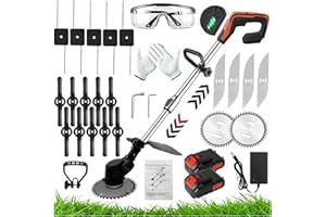 JWDJ Strimmers Electric Cordless Grass Strimmer Metal Blade Strimmer with Power Display 24V ×2 Lithium Battery Fast Charger and Four Kinds Spare Blades for Garden Clearing Weeds Flower Trees