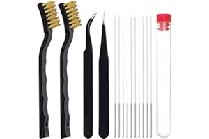 DHSWNNG Igły do czyszczenia dysz do drukarki 3D, zestaw do czyszczenia, 15 sztuk, zestaw do czyszczenia drukarki 3D, akcesoria z igłami do czyszczenia 0,4 mm, szczotka druciana z mosiądzu i pęseta