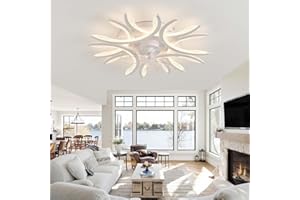 KVOYYIRA Ventilateur Plafond Avec Lumiere Fleurs Et Télécommande, LED Dimmable Silencieux Lustre Ventilateur, DC 6 Vitesse Fonction Mémoire Plafonnier Ventilateur Pour Chambre Salon, Blanc