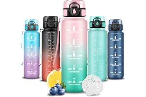 Grsta Bouteille, Gourde 1l, Gourde Sport avec Filtre, Facile à Transporter, Bouteille Motivation avec Slogan de Motivation, Facile à Nettoyer, pour Running, Voyage, Extérieur, Adulte, Sportif