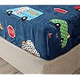 Chickwin Nordic Fitted Sheets Bedding Sheets with Deep Pocket 30cm for Single Double King Bed - Microfibre Soft Shrinkage Fade Resistant Easy Care (Blue car,180x200+30cm)