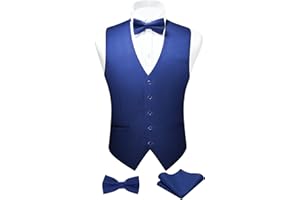 FAIMO Mens Waistcoat Solid Color Waistcoat with Bowtie Pocket Square Set Wedding Party Formal Vest Suit Set XS-4XL