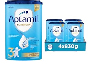 APTAMIL Nutribiotik 3 - Latte di Crescita in Polvere per Bambini dai 12 mesi - Confezione da 3320 grammi (4 confezioni da 830g)