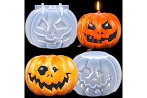 KVCSYAW 3D Pumpkin Candle Molds, 2 Pack Halloween Resin Mold, Silicone Shaped Handmade Making Mould, DIY Craft Fondant Cake Mold, Aromatherapy Candle, Chocolate, Soap, Candy