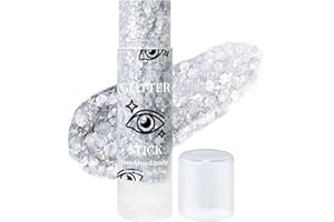 Prreal Body Glitter, Mermaid Face Glitter Stick Makeup Holographic Sequins, Hair Glitters Eyeshadow Body Shimmer for Rave Accessories,Stage Christmas Festival Makeup Glitter(Silver)