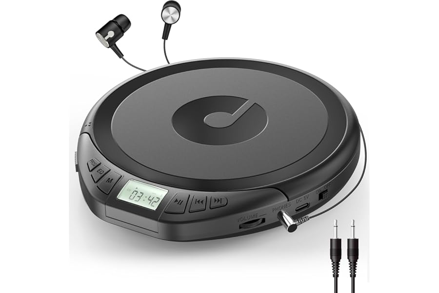Gueray CD Player Portable Personal CD Players with Headphones LCD Display Anti-Skip Protection HiFi Classic CD Music Player Support PROG Memory Function CD Player for Car Home