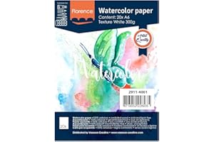 Vaessen Creative Florence Carta per Acquerello A6, Bianco, 300 g/mq, qualità Belle Arti, Grana Grossa, 20 Fogli per Pittura, Handlettering, Progetti Artistici e Altro Ancora, Tela, Blanco, unità