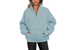 Jhsnjnr Women's Half Zip Sweat Jacket with Fleece Lined Autumn Zip Stand-Up Collar Oversized Sweatshirt without Hood