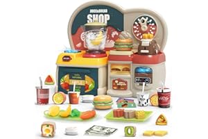 Arkyomi 3 in1 Juego de Cocina para niños, Incluye Jugo y hamburguesa y máquina de pan Utensilios Cocina Juguete Juego de Roles de Cocina,Apto Para Niños Mayores de 3 Años