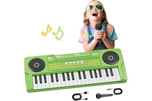 QIQUBOX Pianoforte Tastiera Giocattolo per Piccoli - Pianoforte Elettrico 37 Tasti con Microfono - Giocattoli per Bambine Bambini di 3 4 5 6 7 Anni - Regali di Compleanno e Natale (Verde)