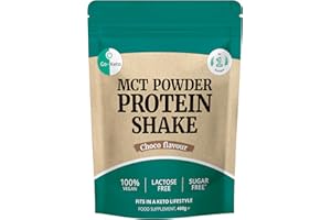 ‎GO-KETO Go-Keto MCT Vegan Protein Shake Chocolate, 400g w proszku | z MCT z oleju kokosowego dla Twojej diety keto | wegańskie białko z białka grochu i białka ryżu | bez cukru, bez laktozy