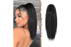 FESHFEN Coulisse Coda di Cavallo Extension naturali, 40 cm Ponytail Extension Coda Capelli Lisci Lunga Coulisse Estensione dei Capelli Sintetica Coda Capelli Extension, Nero Naturale