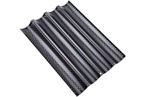 Dilpeak Baguette Baking Mould, Bread Baking Accessories, Baking Moulds, Baguette Baking Tray with Non-Stick Coating for 4 Baguettes, High-Quality Baking Mould Baguette (38 x 33 x 2 cm, Black)