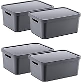 Smartware Set of 4 Stafi Multi-Purpose Lid Box Anthracite 4.5 LT - ANTHRACITE, Multi-Purpose Lid Box, For Home-Office-Warehouse, Close