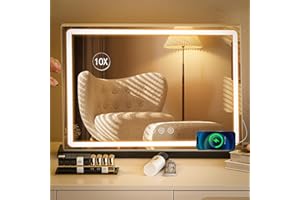 ‎SAIMEIHOME Saimeihome Schminkspiegel mit Beleuchtung Groß Schminkspiegel 3 Lichtfarben Hollywood Spiegel mit USB und 10X Lupe, Touch Control Kosmetikspiegel für Tischplatte oder Wandhalterung 80x55cm Schwarz